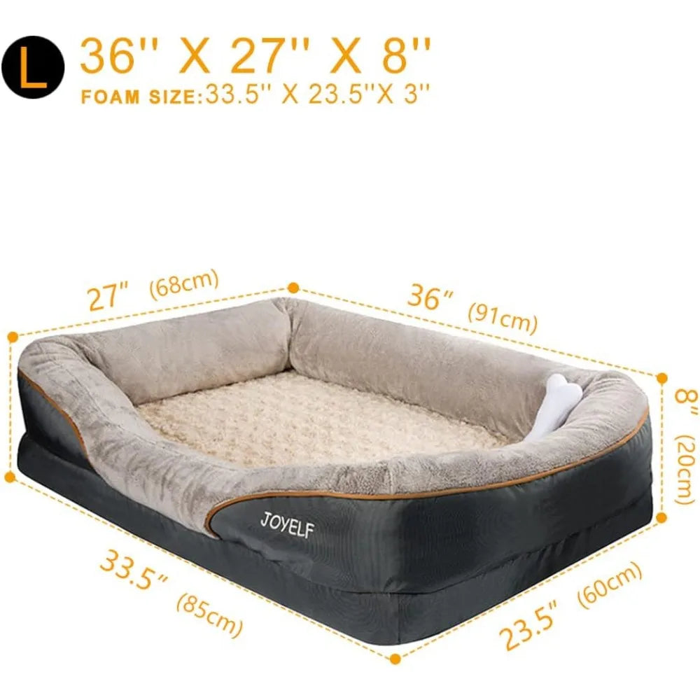 Large Memory Foam Dog Bed, Orthopedic Dog Bed & Sofa with Removable Washable Cover and Squeaker Toy as Gift