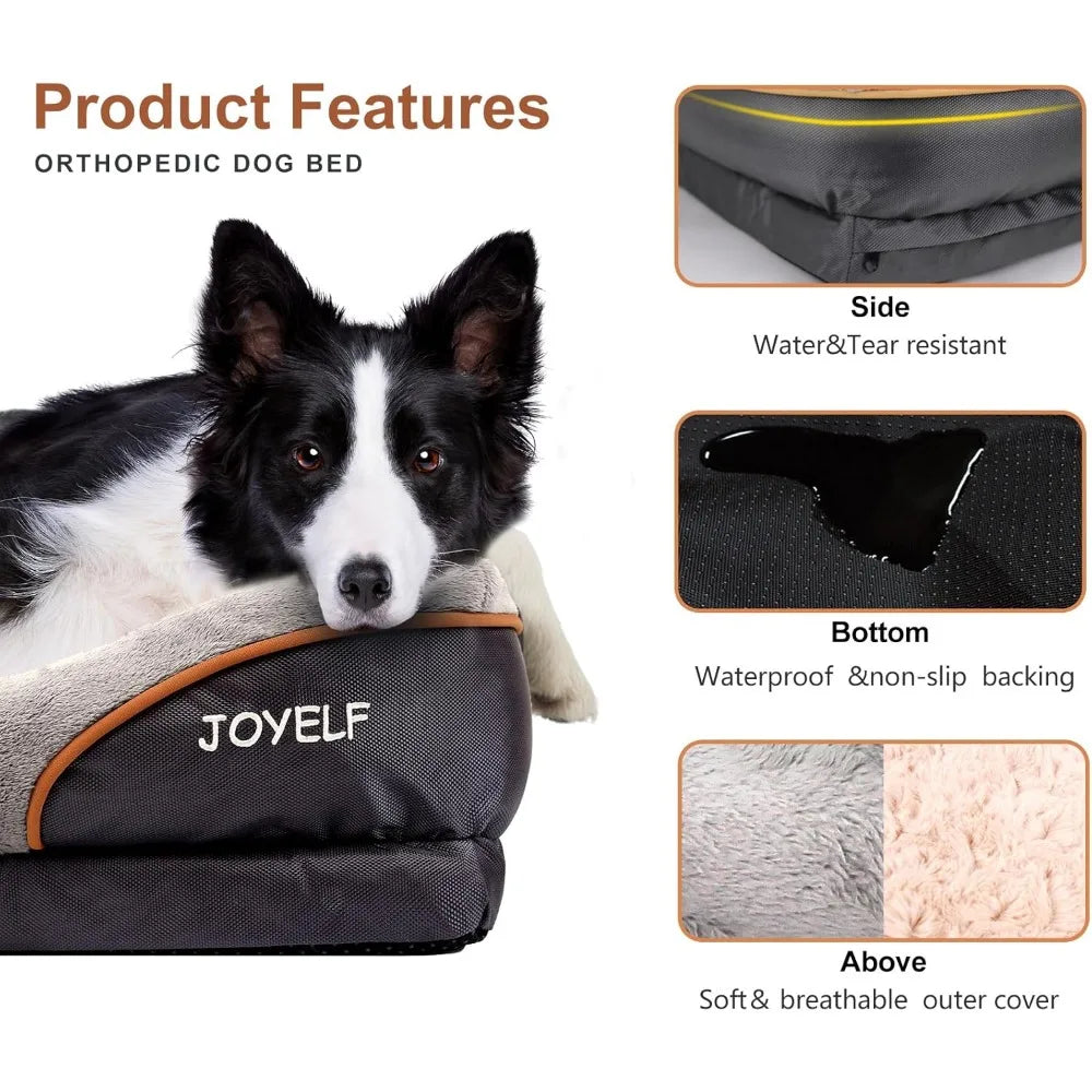 Large Memory Foam Dog Bed, Orthopedic Dog Bed & Sofa with Removable Washable Cover and Squeaker Toy as Gift
