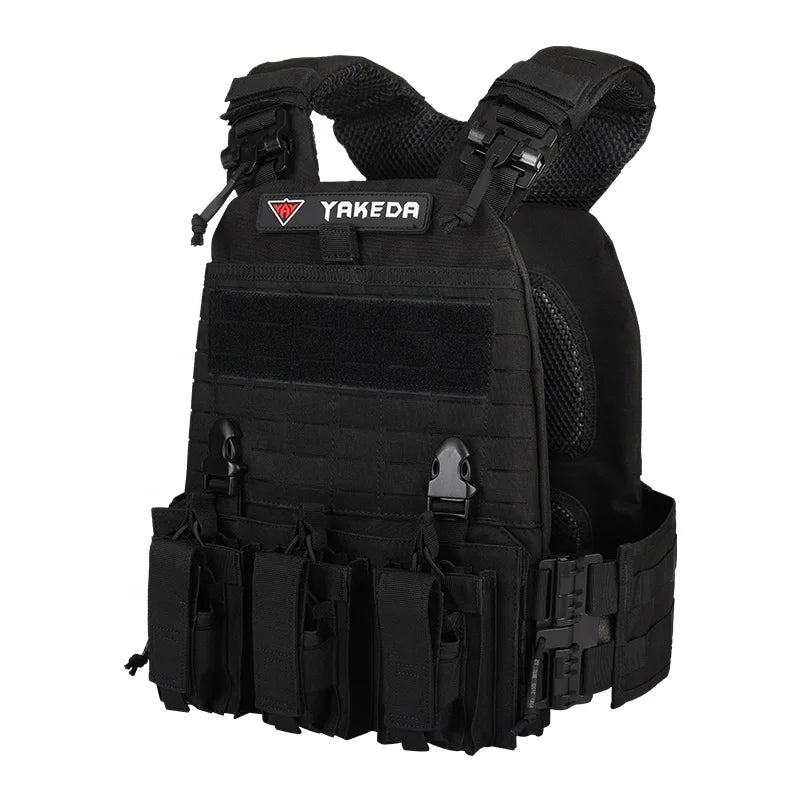 YAKEDA Outdoor Combat Chaleco Tactical Plate Carrier 500D Nylon Tactical Vest Quick Release with Triple Mag Pouch
