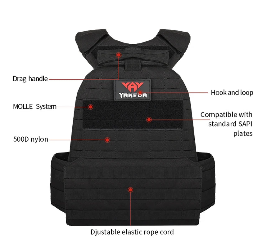 YAKEDA Outdoor Combat Chaleco Tactical Plate Carrier 500D Nylon Tactical Vest Quick Release with Triple Mag Pouch
