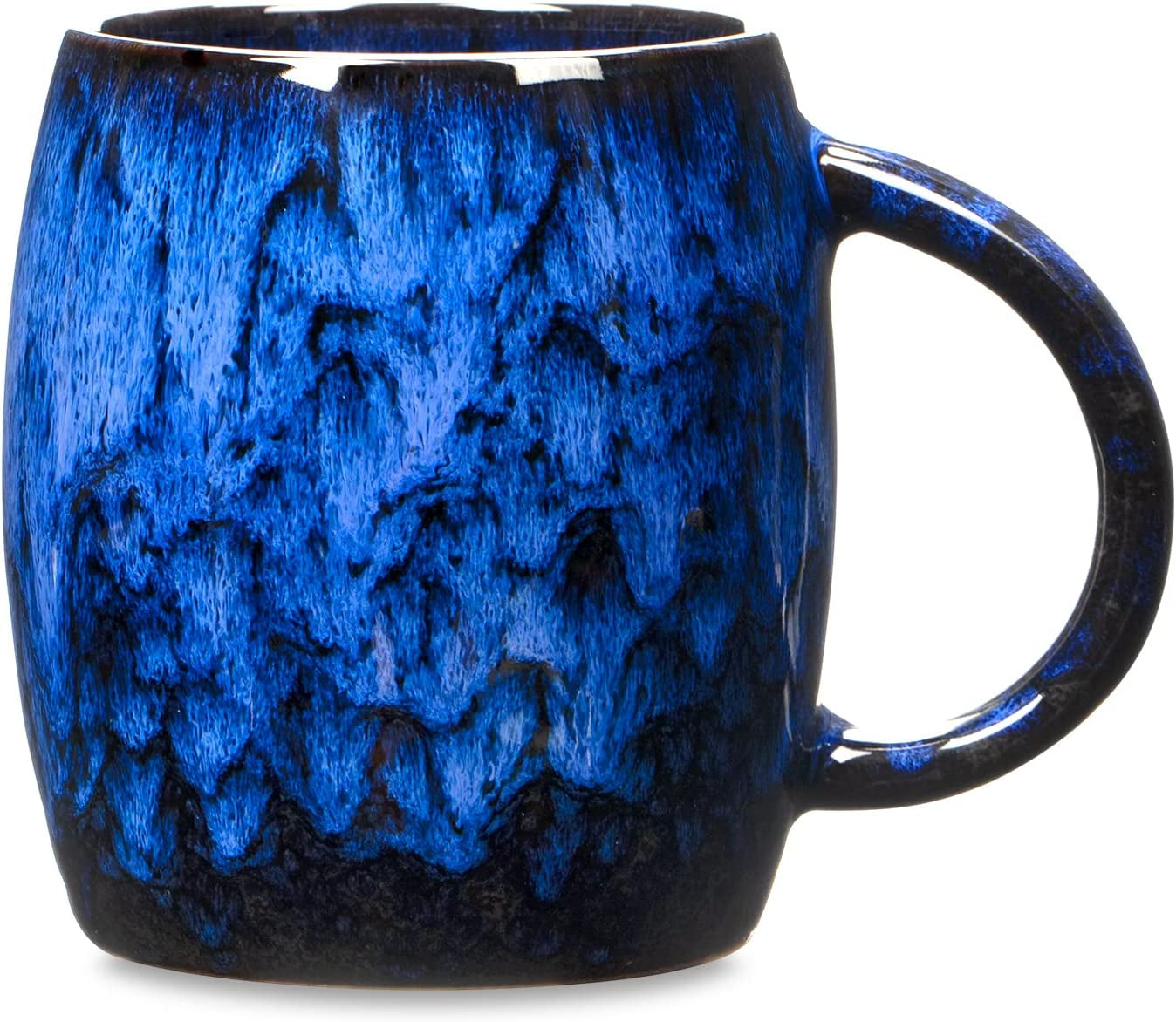 14 Oz Ceramic Coffee Mug Handmade, Unique Glazed Blue Pottery Coffee Mugs, Handmade Pottery Coffee Mug 12Oz, Handmade Ceramic Mug, Microwave and Dishwasher Safe (Dark Blue)