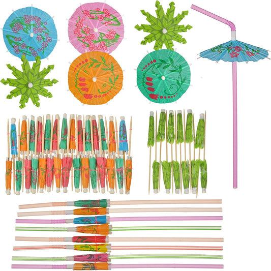 YOISNER110PCS Hawaii Umbrella Cocktail Toothpicks with Parasol Straws Tropical Palm Food Sticks Multi-Color Drinking Umbrellas Toothpick Fit for Drinks Decoration Home Party Bars