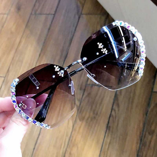 Diamond-Studded Sunglasses Women Anti-Sunglasses Women Fashion Round Face Driving Travel Glasses Korean Trend