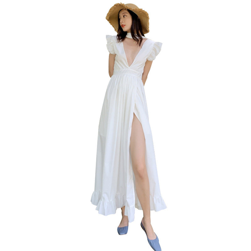 Seaside Beach Dress Sexy Backless Suspender Dress Long Skirt