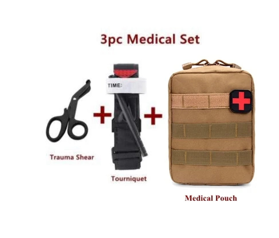 Medical Tourniquet + Rip Away IFAK Bag Combat Outdoors Emergency Medical First Aid Equipment One-Handed Tourniquet