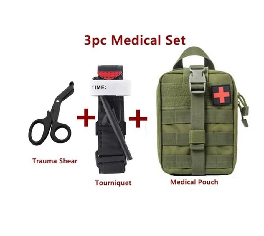 Medical Tourniquet + Rip Away IFAK Bag Combat Outdoors Emergency Medical First Aid Equipment One-Handed Tourniquet