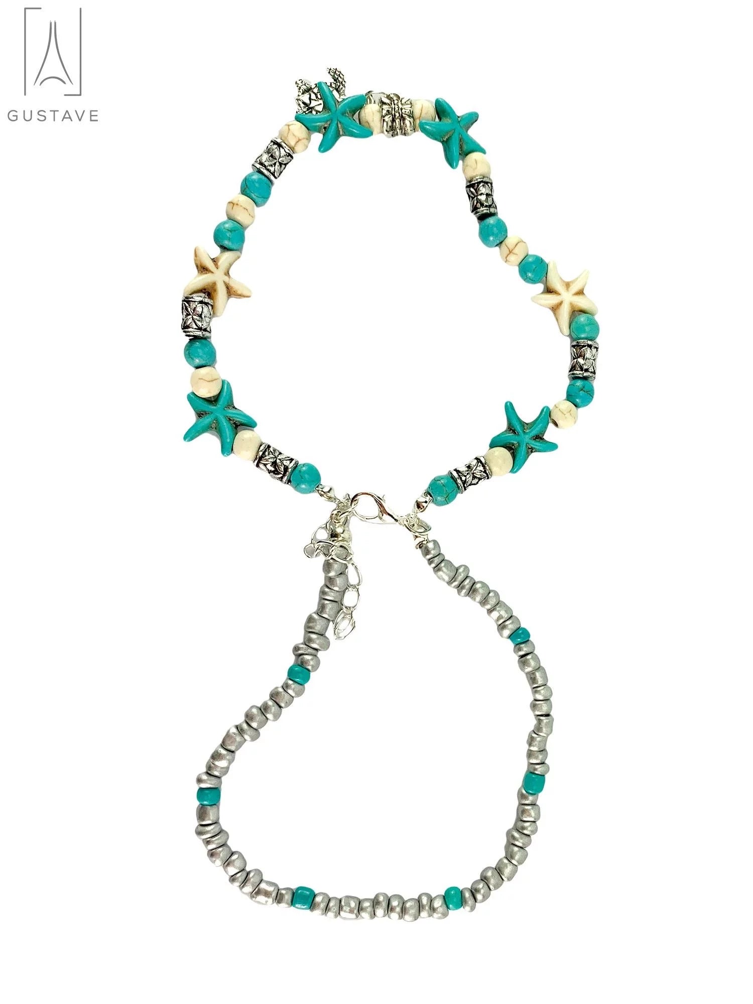 Starfish & Sea Turtle Ankle Bracelet for Women, Boho Double Layer Anklet Fashion Barefoot Sandal Beach Foot Chain Jewelry Gifts