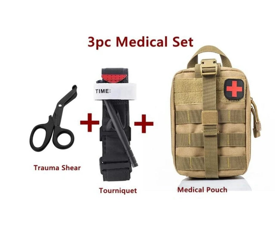 Medical Tourniquet + Rip Away IFAK Bag Combat Outdoors Emergency Medical First Aid Equipment One-Handed Tourniquet