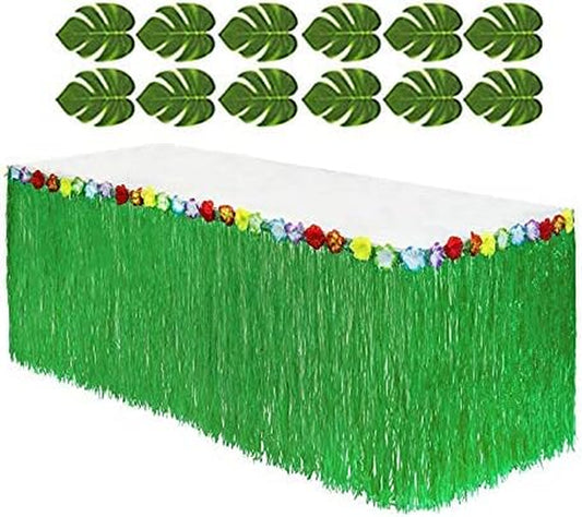 1 Table Skirt Hawaiian Luau Hibiscus Green Table Skirt 9Ft Party Decorations (Green (1 Table Skirt))