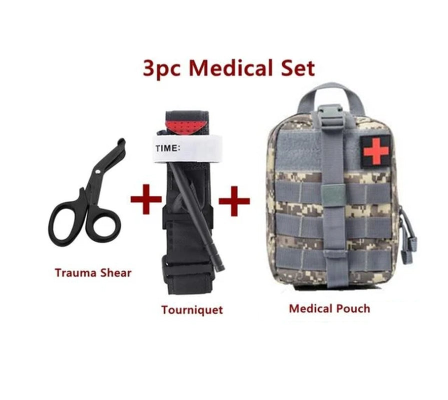 Medical Tourniquet + Rip Away IFAK Bag Combat Outdoors Emergency Medical First Aid Equipment One-Handed Tourniquet