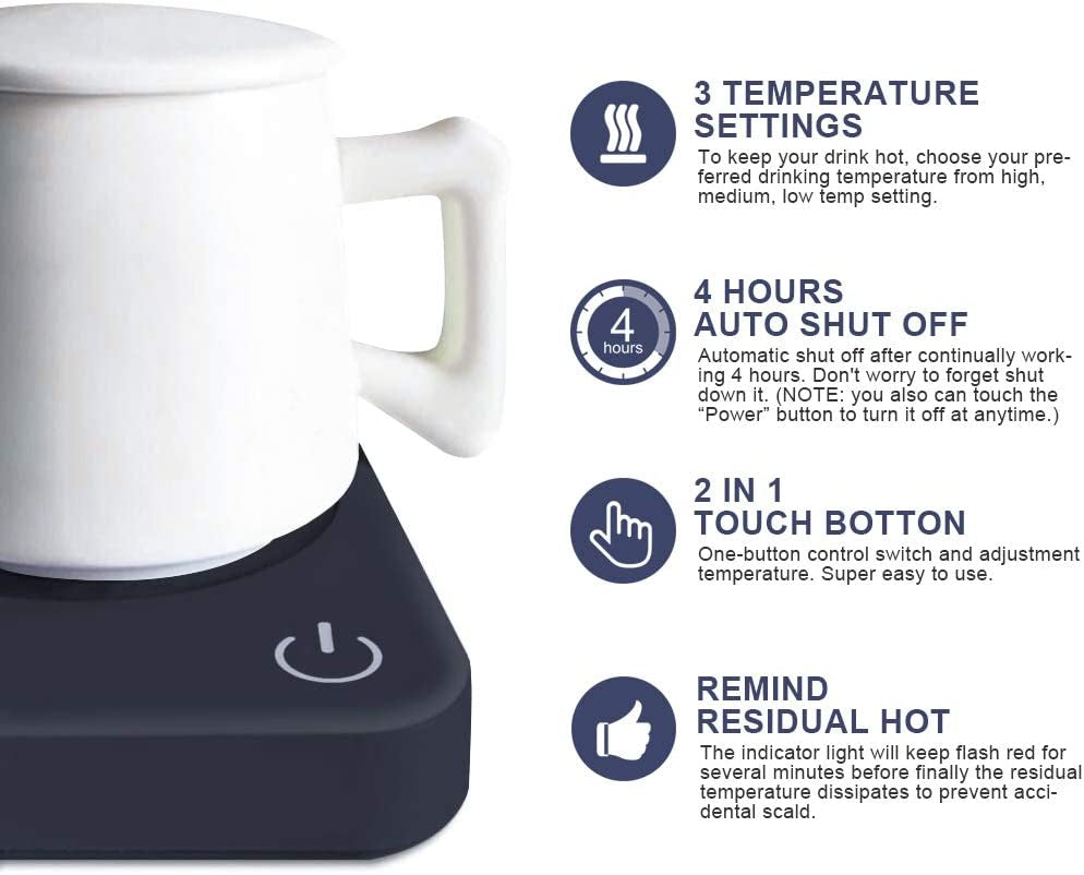 Mug Warmer for Desk - 3 Temp Settings & Auto Shut Off,Smart Coffee Mug Warmer,Warming and Heating Candle, Electric Beverage Cup Warmer Plate for Coffee, Tea, Cocoa(Dark Blue&No Cup)