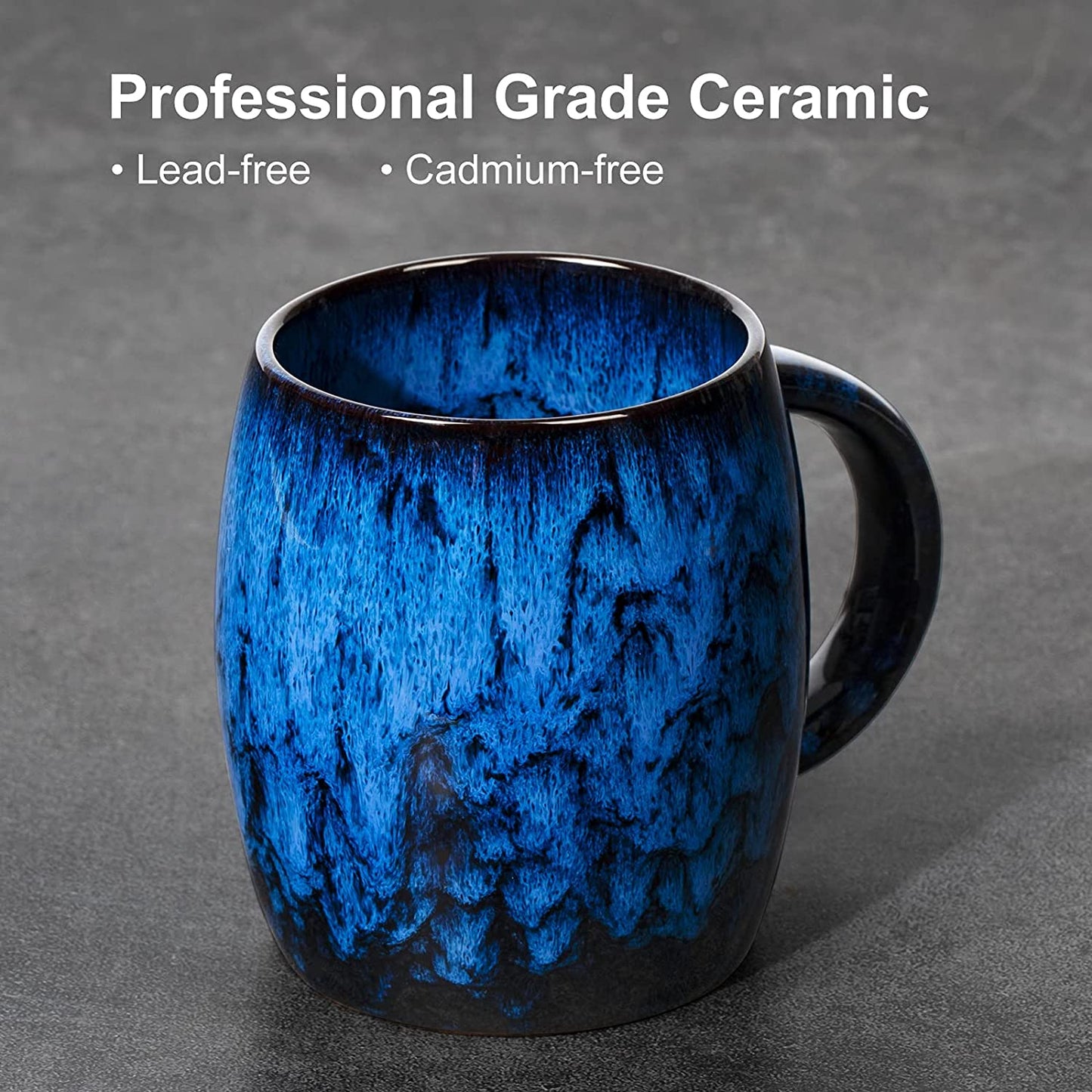 14 Oz Ceramic Coffee Mug Handmade, Unique Glazed Blue Pottery Coffee Mugs, Handmade Pottery Coffee Mug 12Oz, Handmade Ceramic Mug, Microwave and Dishwasher Safe (Dark Blue)