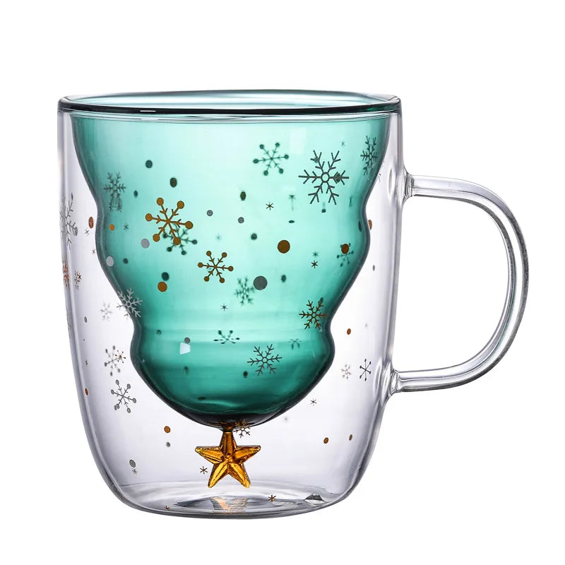 2021 Double Layered anti Scald Glass Christmas Tree Starry Sky Coffee Mug Thermal Insulation Breakfast Milk Cup Children'S Gift