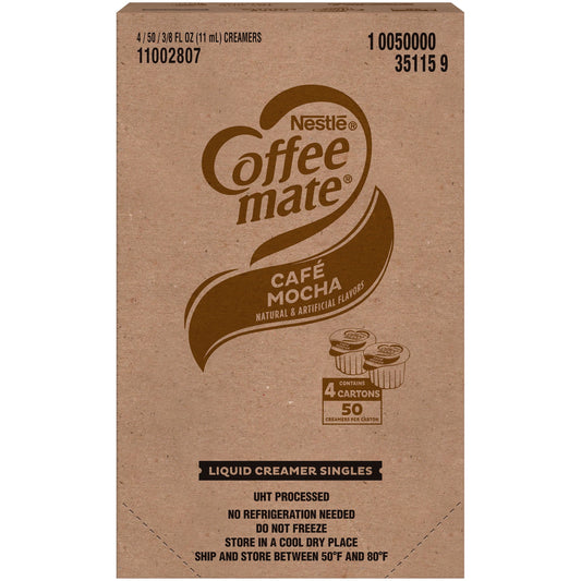 NESTLE Coffee Mate Coffee Creamer Café Mocha Flavor, Liquid Creamer Singles, 0.375 Fl. Oz., 200 Count