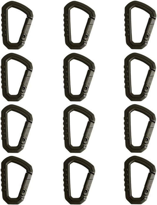 JCPLYNN 12Pcs Enforcement Polymer Light Weight Multipurpose Molle Tactical D-Ring Locking Hanging Hook Spring Lock Buckle Tactical Backpack