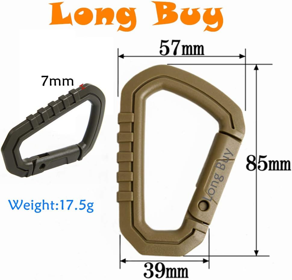 JCPLYNN 12Pcs Enforcement Polymer Light Weight Multipurpose Molle Tactical D-Ring Locking Hanging Hook Spring Lock Buckle Tactical Backpack