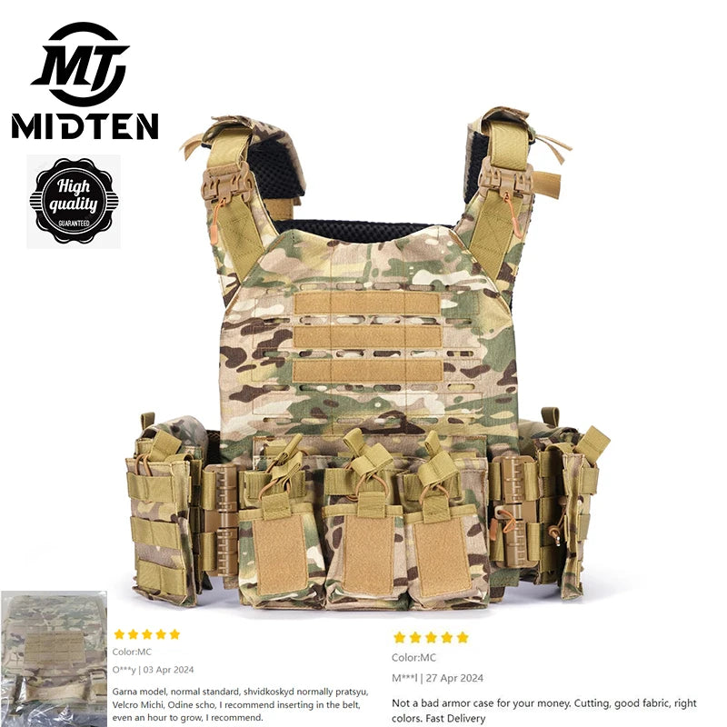 Midten Modular Tactical Vest Laser Cutting Quick Release Vest Adjustable Camo Molle Wrinkle Tear Resistant