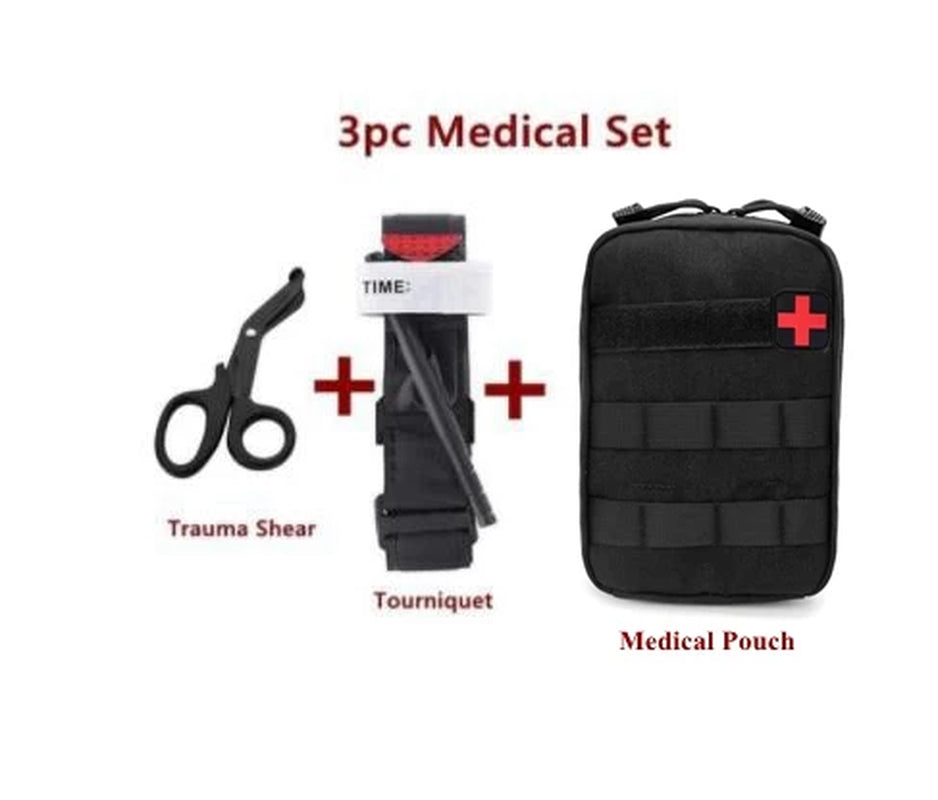 Medical Tourniquet + Rip Away IFAK Bag Combat Outdoors Emergency Medical First Aid Equipment One-Handed Tourniquet