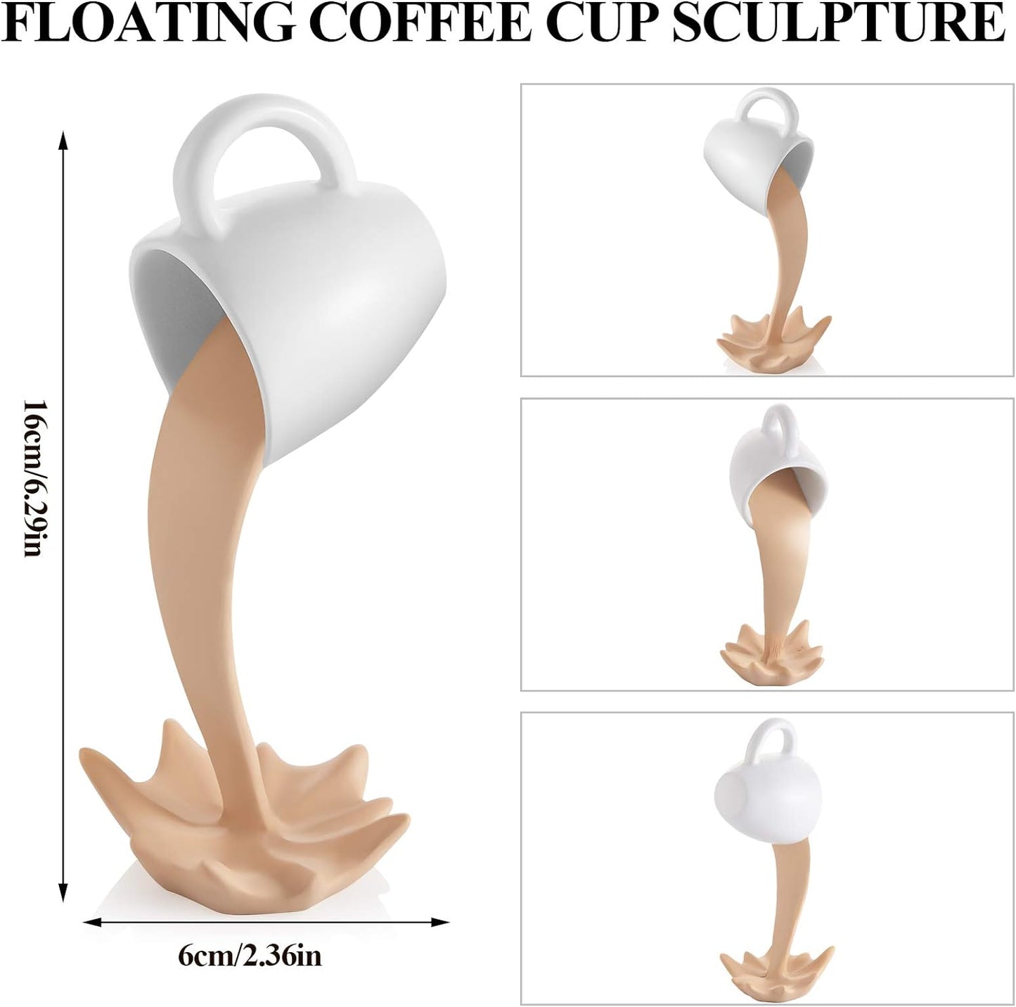 Floating Coffee Cup Sculpture Decoration Spilling Coffee Cup Sculpture Plastic Pouring Coffee Mugs Pouring Splash Coffee Cup Kitchen Decor for Family Friend Coffee Lover (Khaki)