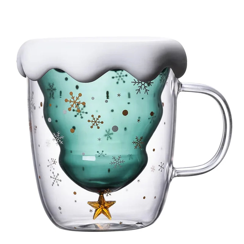 2021 Double Layered anti Scald Glass Christmas Tree Starry Sky Coffee Mug Thermal Insulation Breakfast Milk Cup Children'S Gift