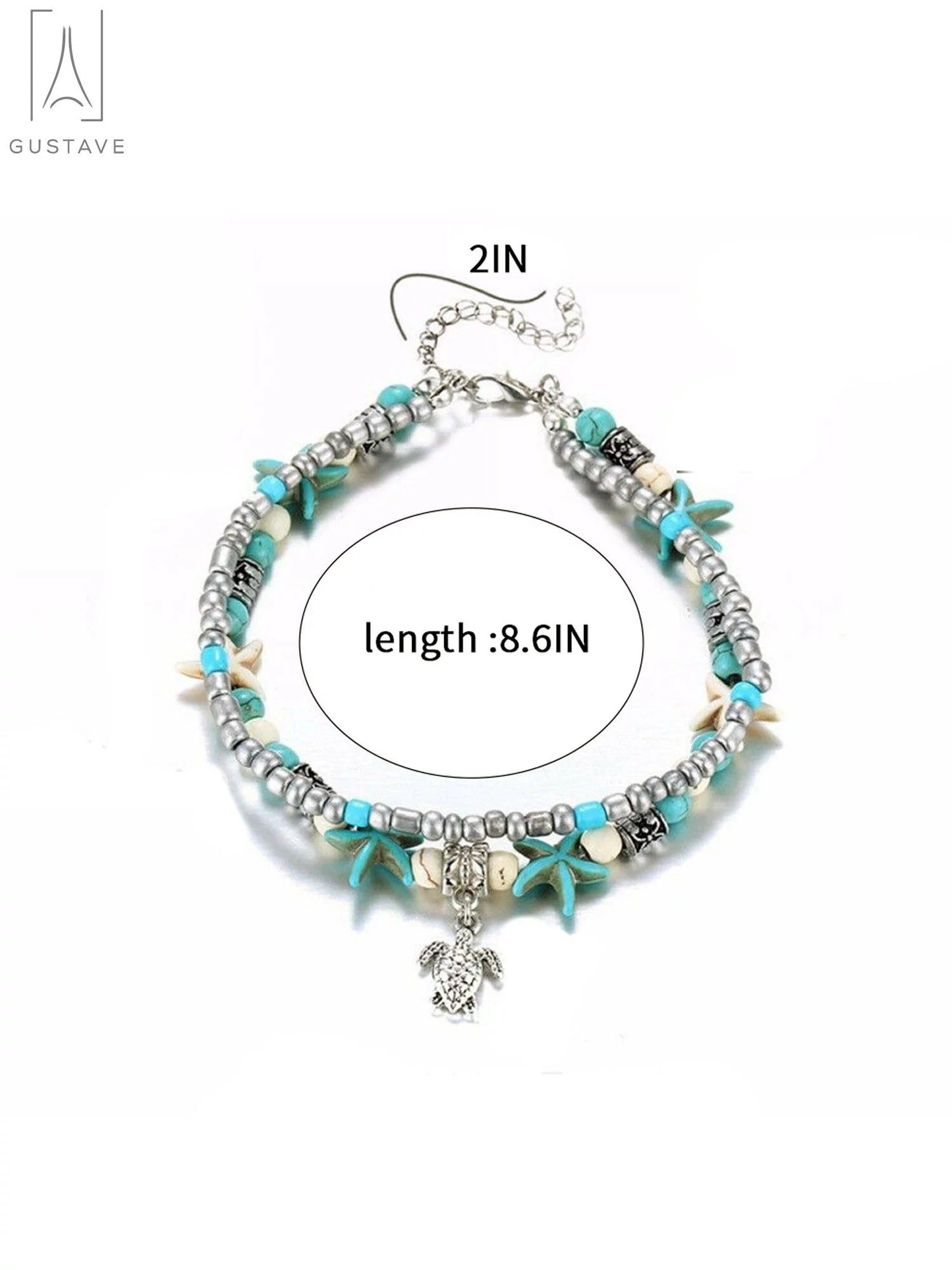 Starfish & Sea Turtle Ankle Bracelet for Women, Boho Double Layer Anklet Fashion Barefoot Sandal Beach Foot Chain Jewelry Gifts