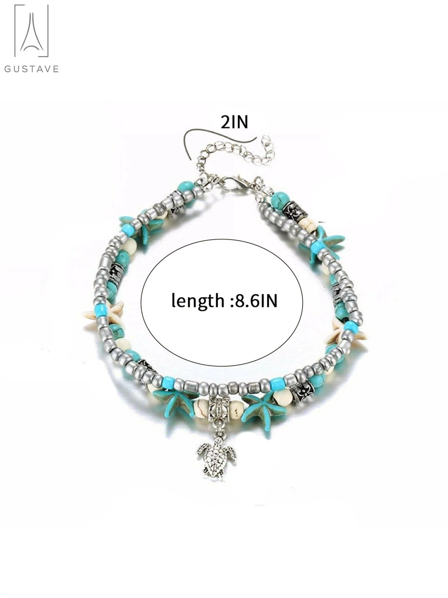 Starfish & Sea Turtle Ankle Bracelet for Women, Boho Double Layer Anklet Fashion Barefoot Sandal Beach Foot Chain Jewelry Gifts